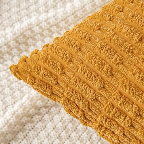 MIULEE Corduroy Throw Pillow Covers - Soft Boho Striped Design | 16x16 Inch, Gold Yellow for Modern Home Decor