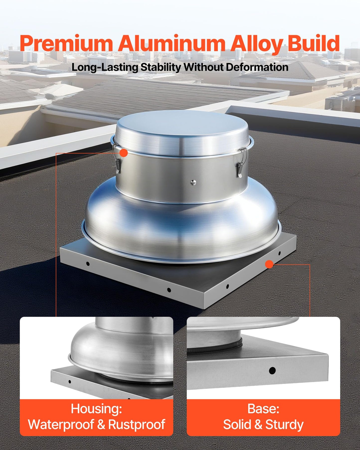 VEVOR Roof Exhaust Fan, 900CFM & 1500CFM Adjustable Speed Control Attic Vent Fan with High-Power Motor, 21inch Fan Base Heavy-Duty Aluminum Alloy, Compact for Garage,Kitchen,Bathroom,Silver