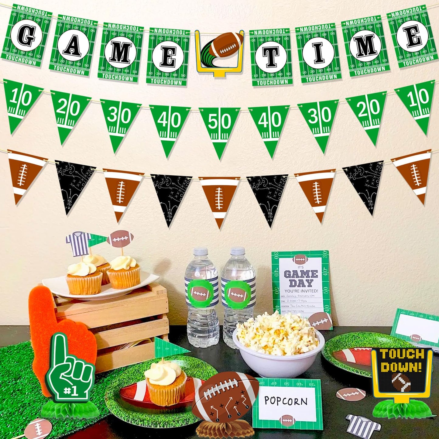 Ufocusmi Pre-Strung Football Party Decoraitons Game Time Banner Football Banners, Sports Themed Honeycomb Table Centerpieces Birthday Party Supplies