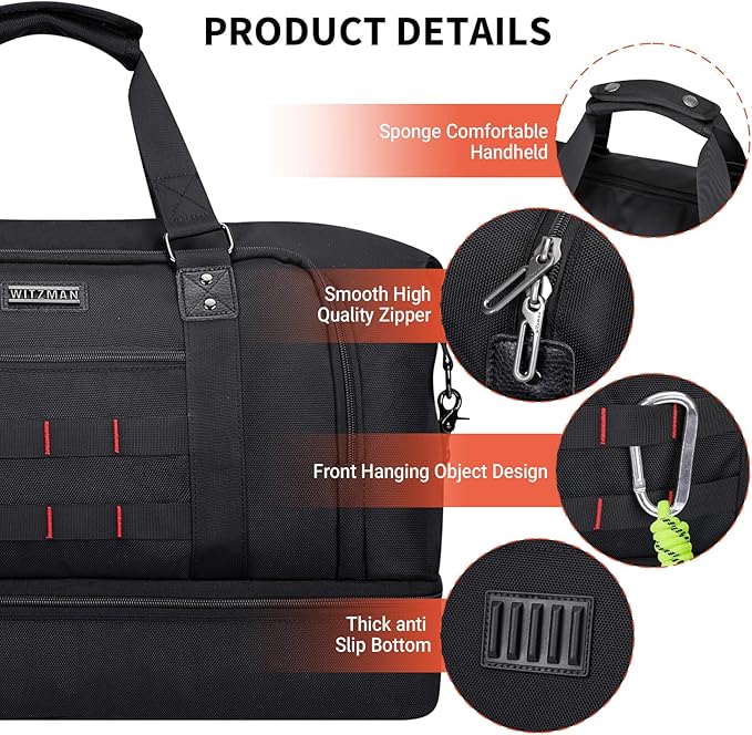 WITZMAN Travel Duffle Bags for Men Weekender Bags with Toiletry Bag Sets Carry On Overnight Bag 55L （B696 Black）