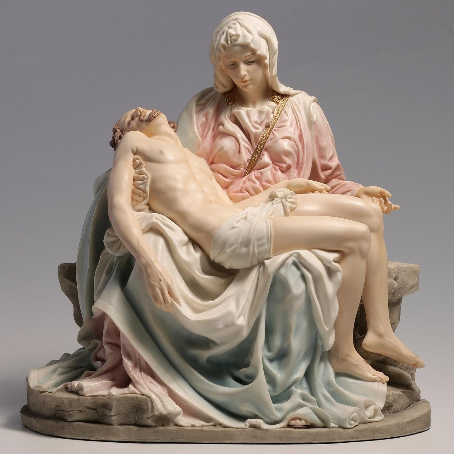 Regine Switzerland Pieta & Michelangelo Decorative Figurine - Elegant Pink & Blue Design, 10.63 Inch
