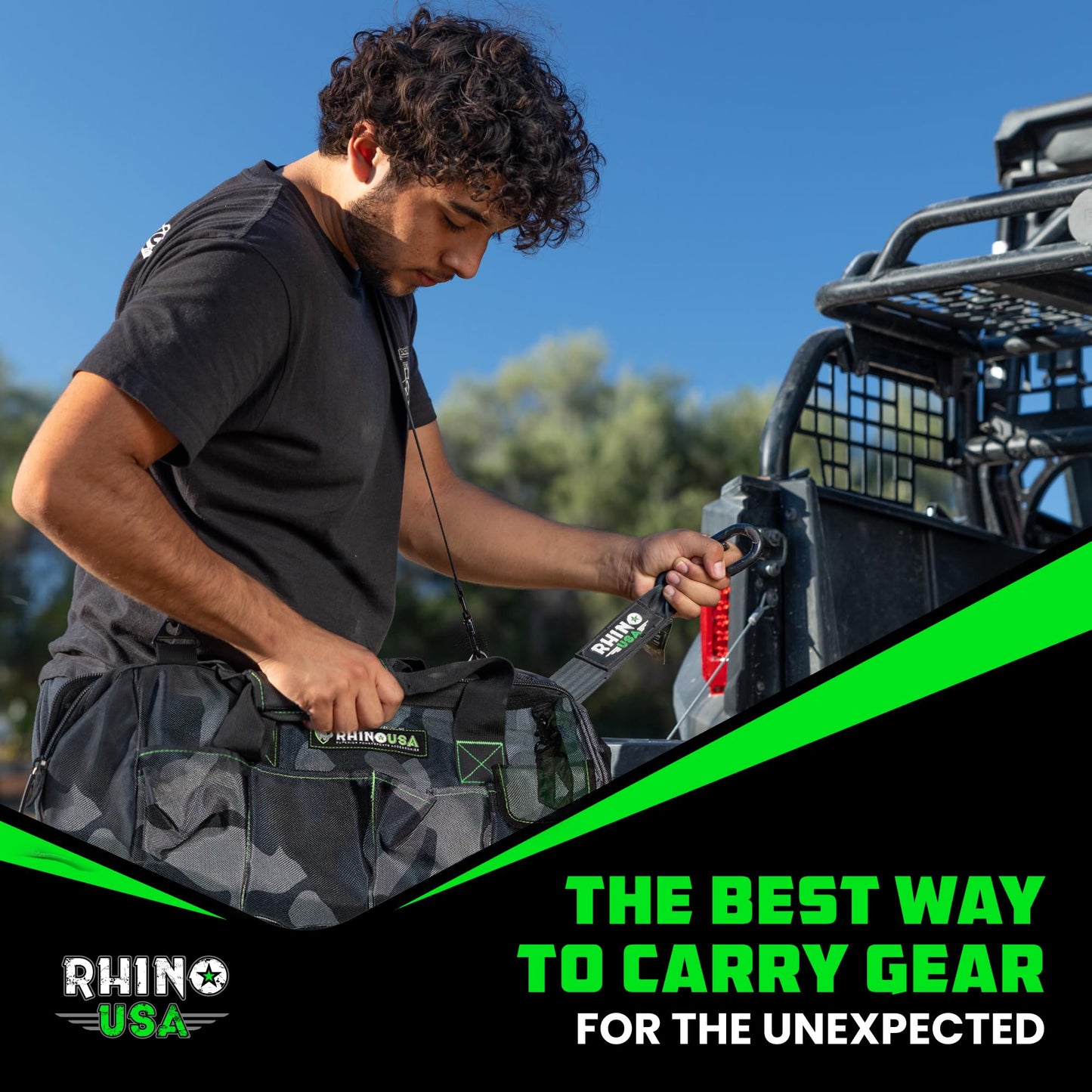 Rhino USA Tool Bag (18-Inch) Heavy Duty Wide Mouth Tool Tote with Zipper for Men - Large Tools Bags with Extra Side Storage Pockets, Reinforced Shoulder Strap & Upgraded Metal Clips (Camo)