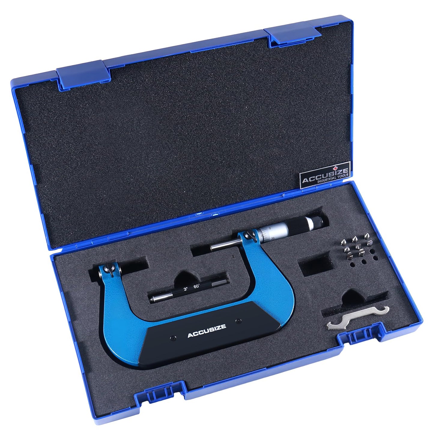 Accusize Industrial Tools 3-4'' X 0.001'' Screw Thread Micrometer with 5 Anvil in Fitted Box, S916-C753