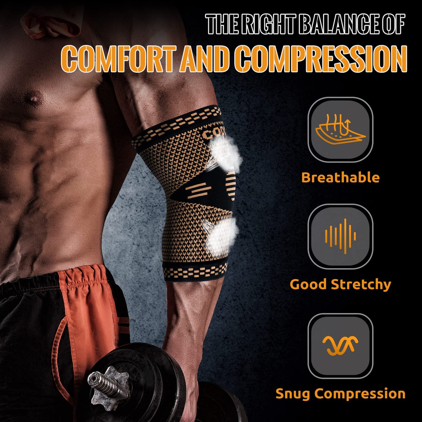 Vlela Copper Elbow Sleeve,Elbow Compression Sleeve, Elbow Brace For Tendonitis and Tennis Elbow,Golfers, Arthritis, Bursitis,Pain Relief,Weightlifting, Fit for Men & Women