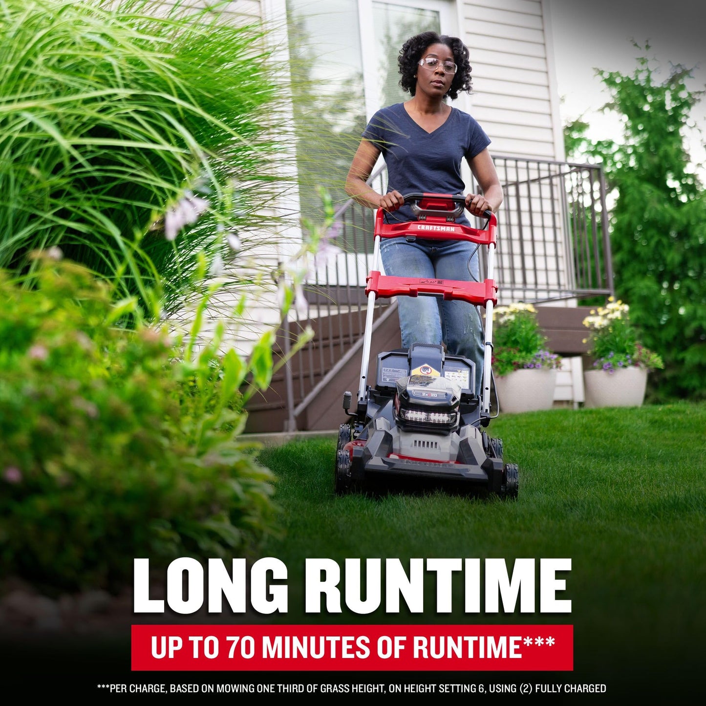 CRAFTSMAN V20 BRUSHLESS RP 21 in Rear Wheel Driver Mower, 2 x 9Ah Batteries and 2 Chargers Included, Up to 70 Min of Runtime, Self-Propelled, LED Headlights, Dual Blades (CMCMWSP320X2)
