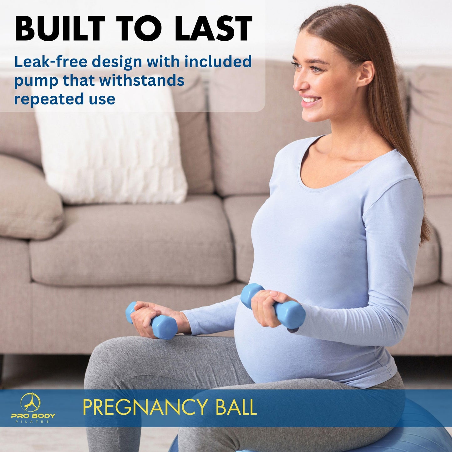 ProBody Pilates Pregnancy Ball - Yoga Ball for Pregnancy with Book, Prenatal, Labor & Postnatal Maternity Exercise (Aqua, 55 cm)