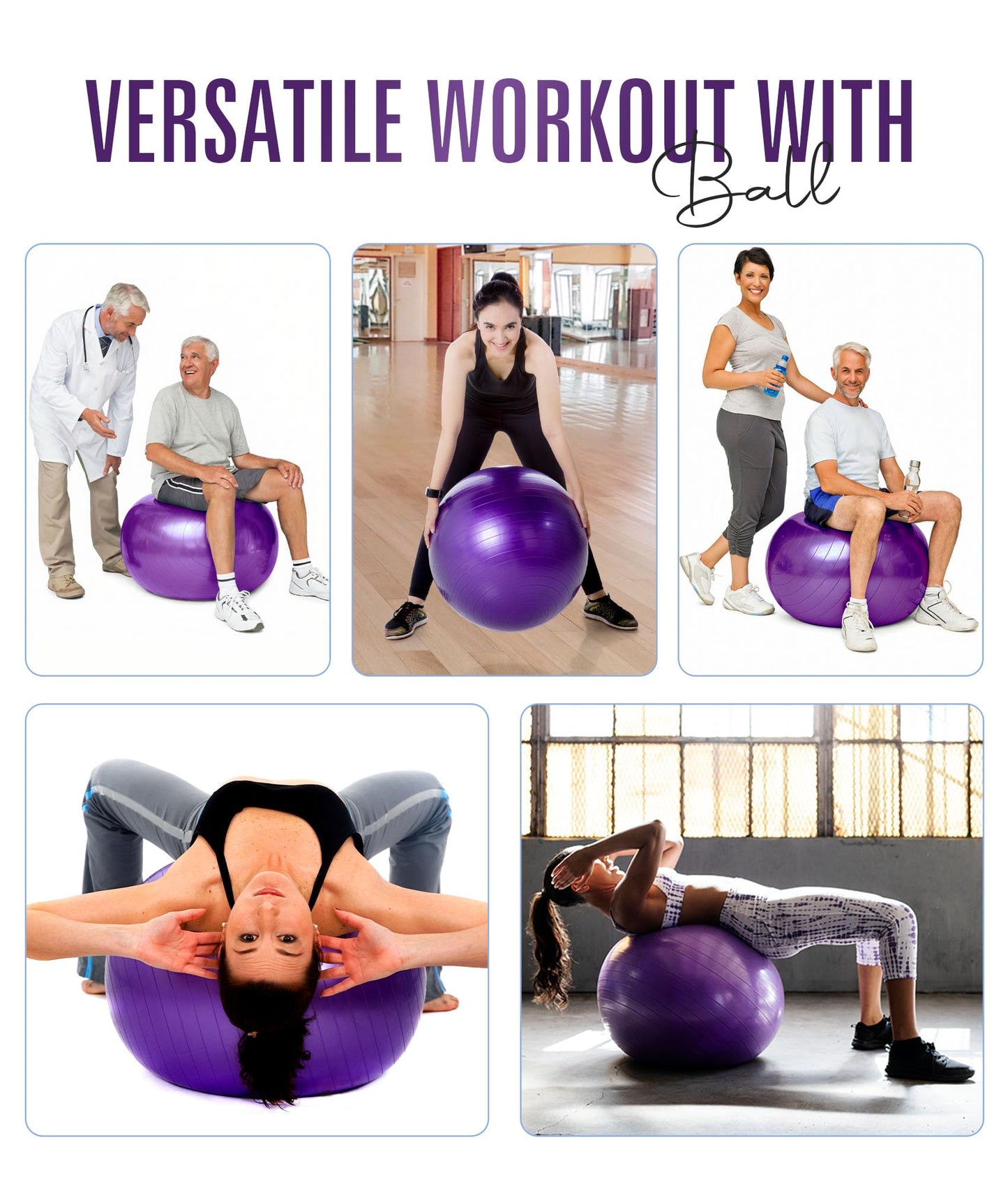 ROMIX Exercise Ball for Yoga, Pilates and Fitness, Anti-Burst Yoga Ball for Pregnancy with Pump, Anti-Slip Stability Balls for Home Gym Workout, Extra Thick Exercise Balls Physical Therapy, 3 Sizes