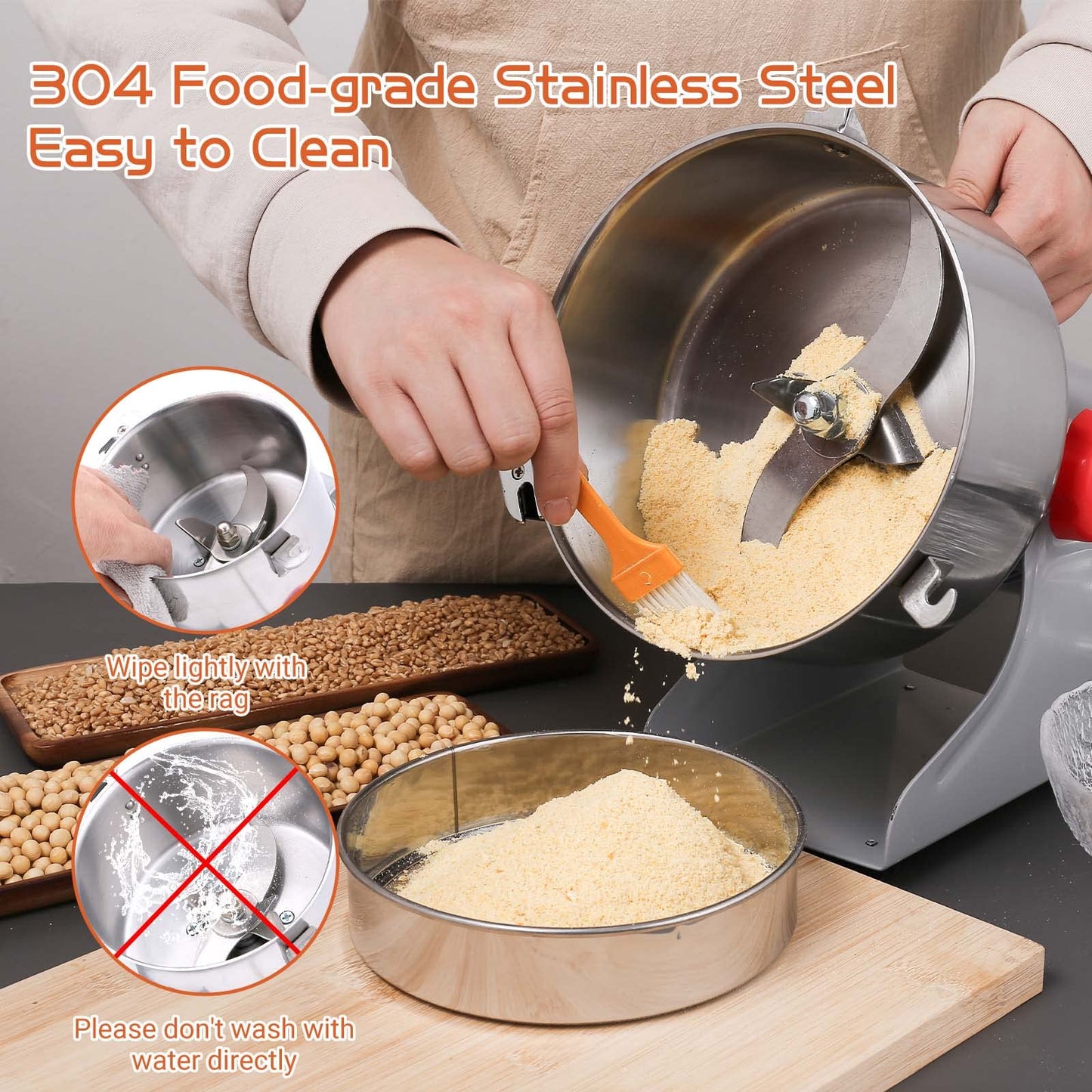 BAOJIAFU Electric Grain Mill 1000g High-speed Grain Spice Herb Grinder 2600W Dry Grinder Machine 304 Stainless Steel Superfine powder High-speed Grain Mill 36000r/min for Kitchen Home and Commercial