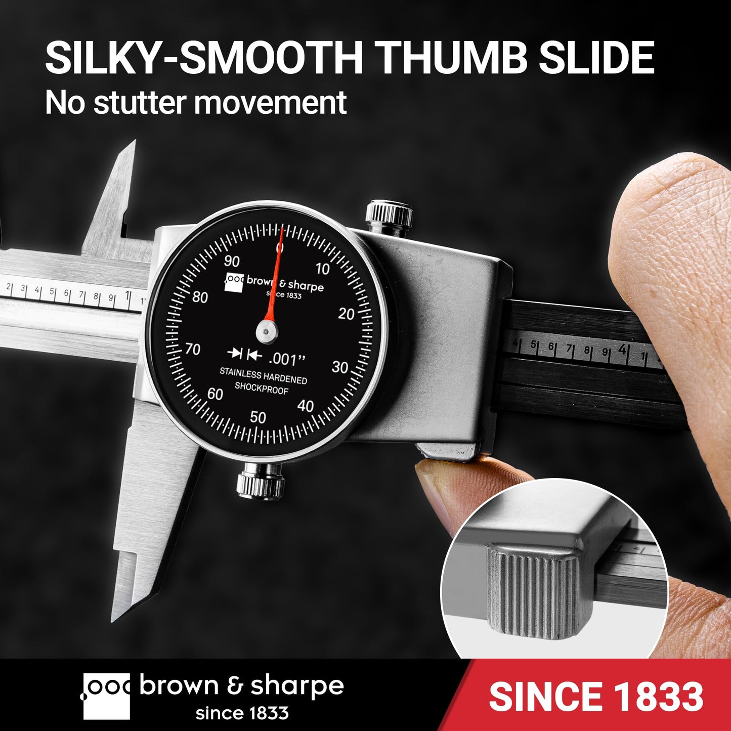 Brown & Sharpe 6" Dial Caliper, 0.001" Resolution, Shockproof Design, Locking Screw, Hardened Stainless Steel Jaws, Zinc-Aluminum Alloy Housing