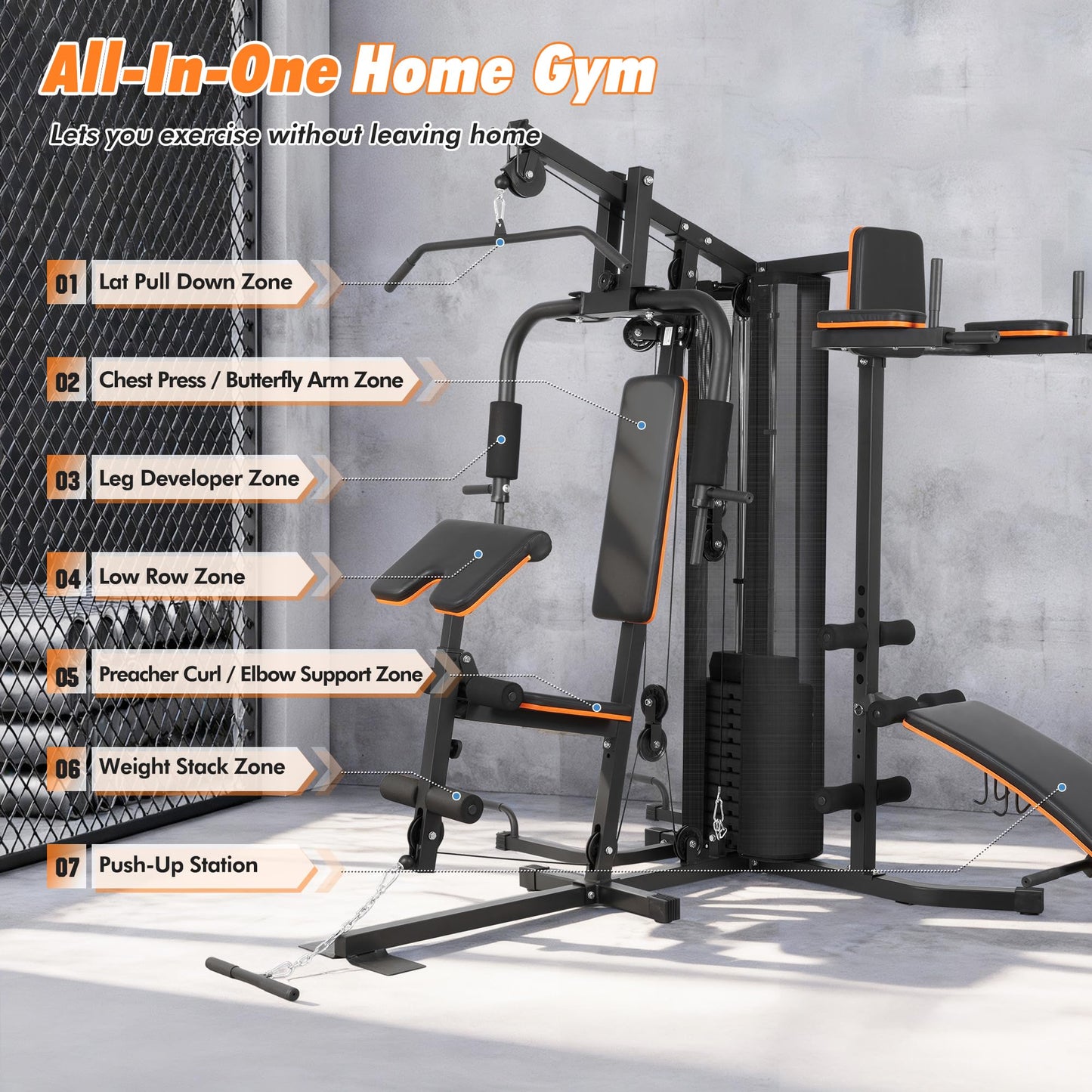 Home Gym with 118 LBS Weight Stack, Multifunctional Workout Station, All-in-One Exercise Equipment for Full Body Strength Training