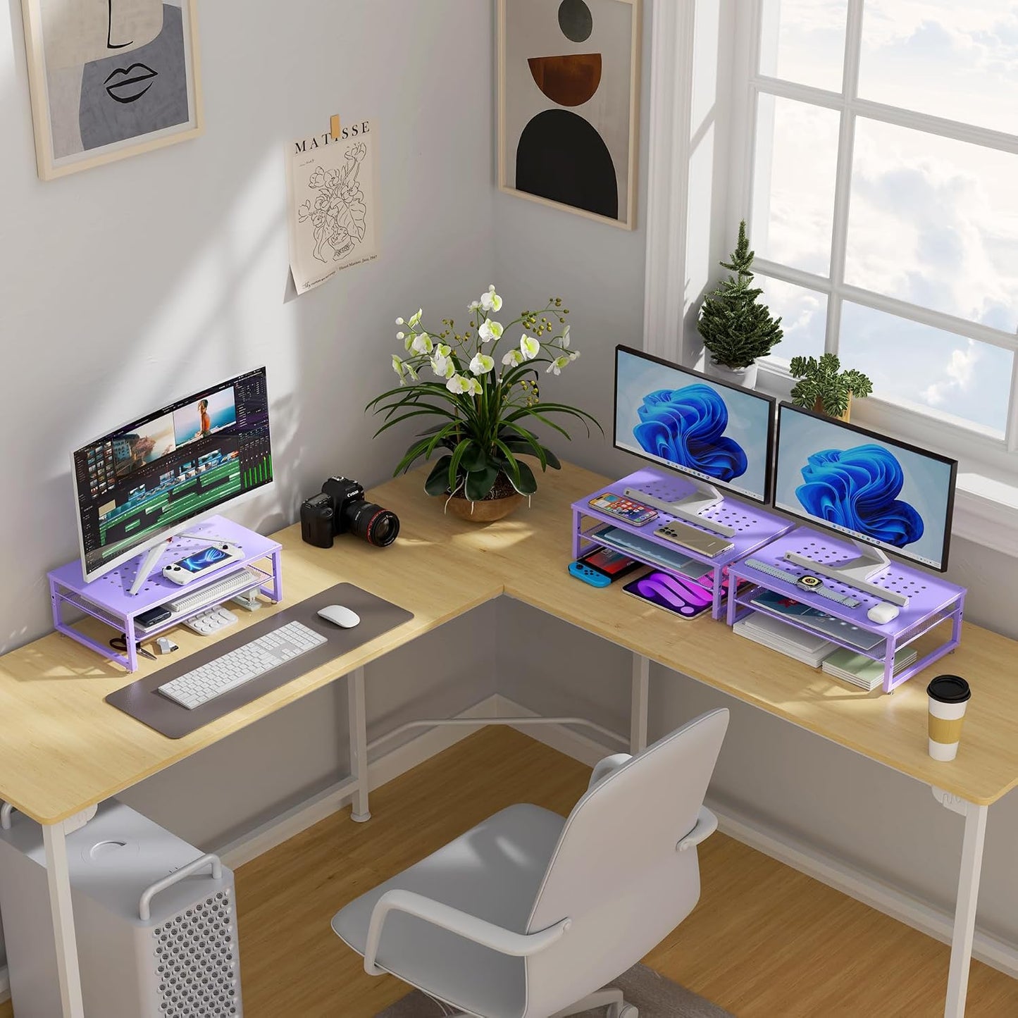 2-Tier gianotter Metal Monitor Stand Riser, Office Desk Storage Organizer for Computer Monitor, Laptop, Printer, Office