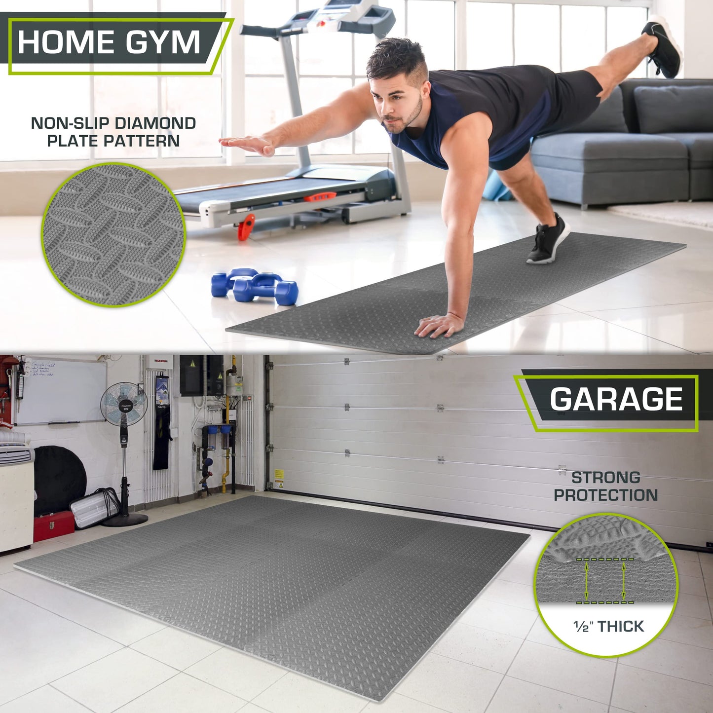 ProsourceFit Exercise Puzzle Mat ½-inch, EVA Interlocking Foam Floor Tiles for Home Gym, Workout Equipment, Kids Play Areas, Grey, 48 SQ FT - 12 Tiles