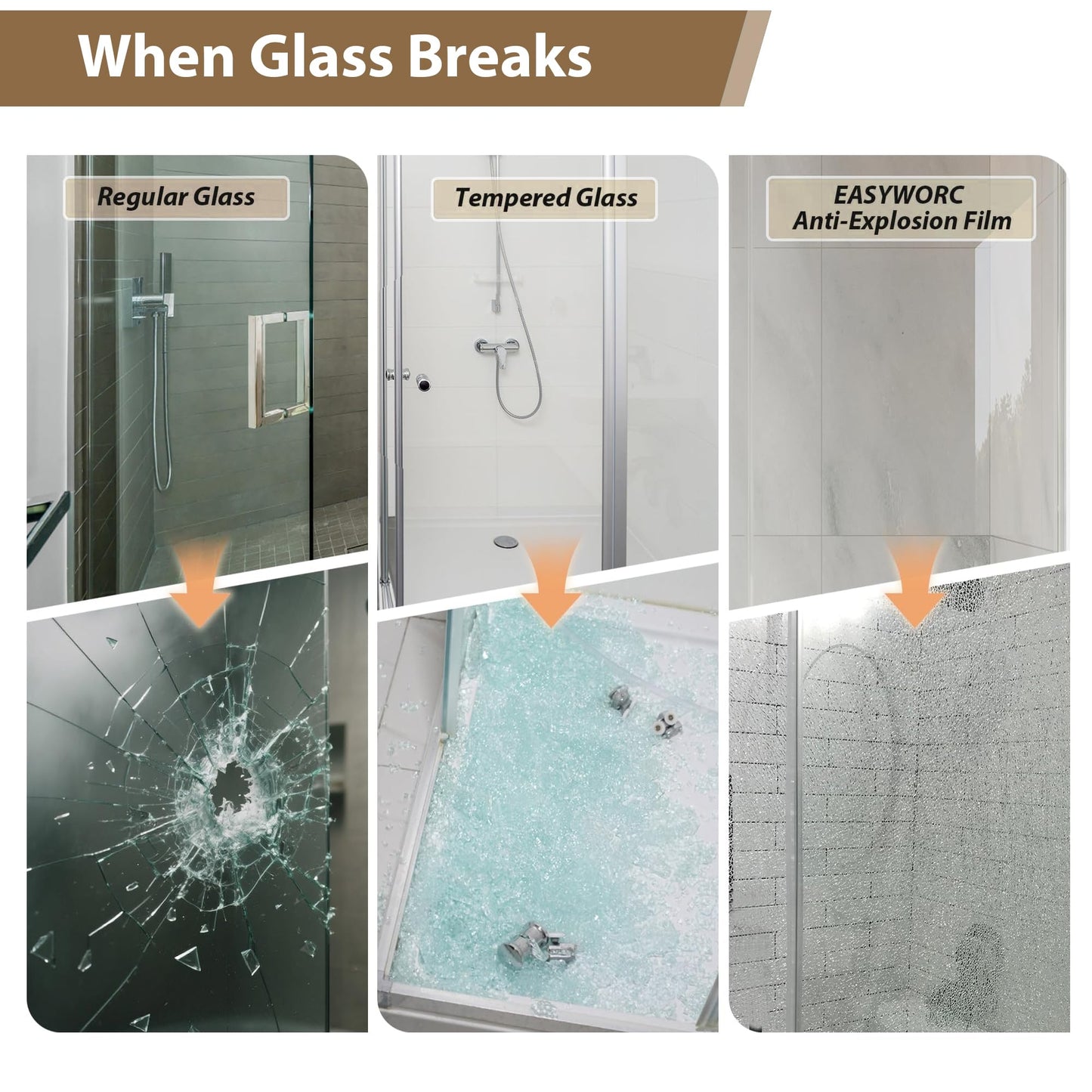 EASYWORC Frameless Glass Shower Door, 49-54" W x 76" H Sliding Frameless Shower Door, 1/4''(6mm) SGCC Tempered Glass,Explosion-Proof Film Nano Coating,Stainless Steel Hardware, Matte Black