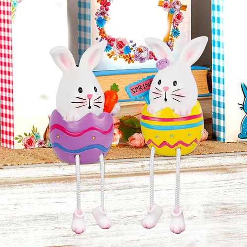 Lulu Home Easter Bunny Figurines - 2 Pack Resin Shelf Sitters with Dangling Legs | Modern Tabletop Decor