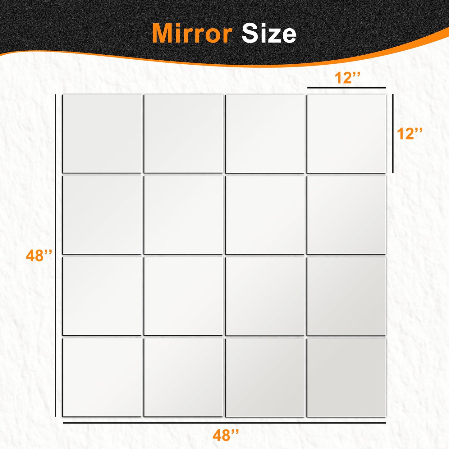 Delma Home Gym Mirrors, 12'' x 12'' Glass Mirror Tiles (16 PCS), Square Large Wall Mirror for Home Gym, Bedroom, Door,Bathroom, Frameless Mirror Sets