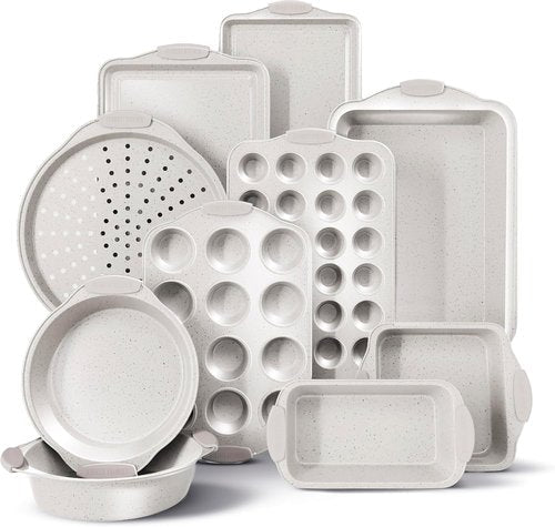 Country Kitchen Nonstick Bakeware Set - Durable, Easy Release, Stackable Design | 10 Pieces in Cream