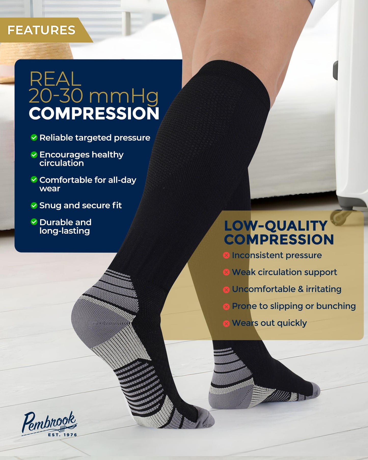 Pembrook 3 Pairs Compression Socks Men 20-30 mmhg - Men's Compression Socks, Medical