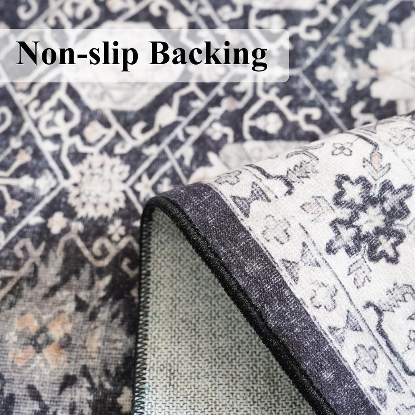 Skiennix Washable 3x4 Entryway Area Rug - Ultra Soft Low Pile Anti-Slip Carpet for Indoor Use | Black