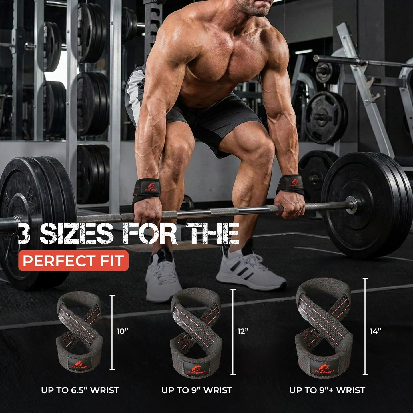 Trend Changer Figure 8 Lifting Strap Padded Deadlift Straps Heavy Duty Weight Lifting Straps Strongman Axle Bar Straps Weightlifting Wrist Wraps (Medium (Upto 8.0'' Wrist Circumference), Red White)