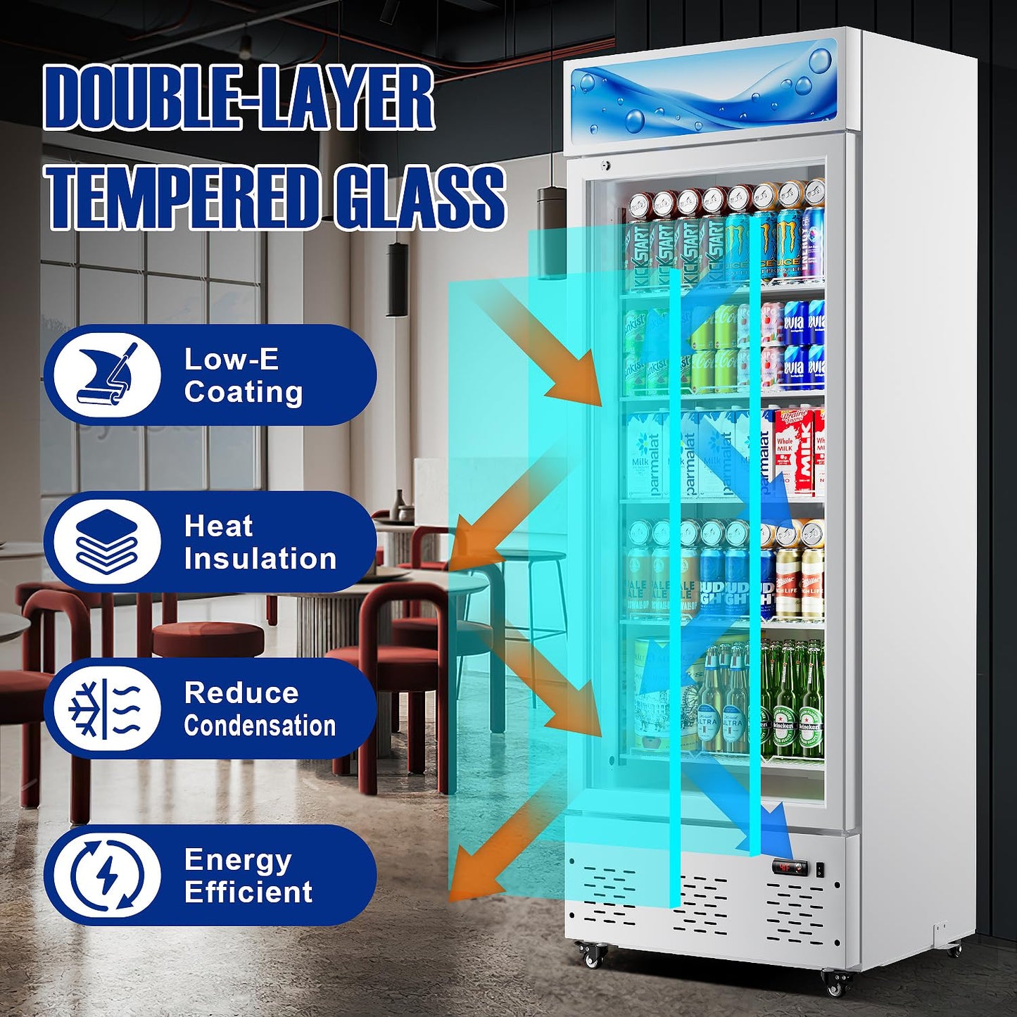 ECEVT 26.8'' W Commercial Beverage Refrigerator, 15 Cu.ft Upright Display Merchandiser Cooler Fridge with LED Light, Adjustable Shelves & Lockable Door for Restaurant Grocery Stores Home, White