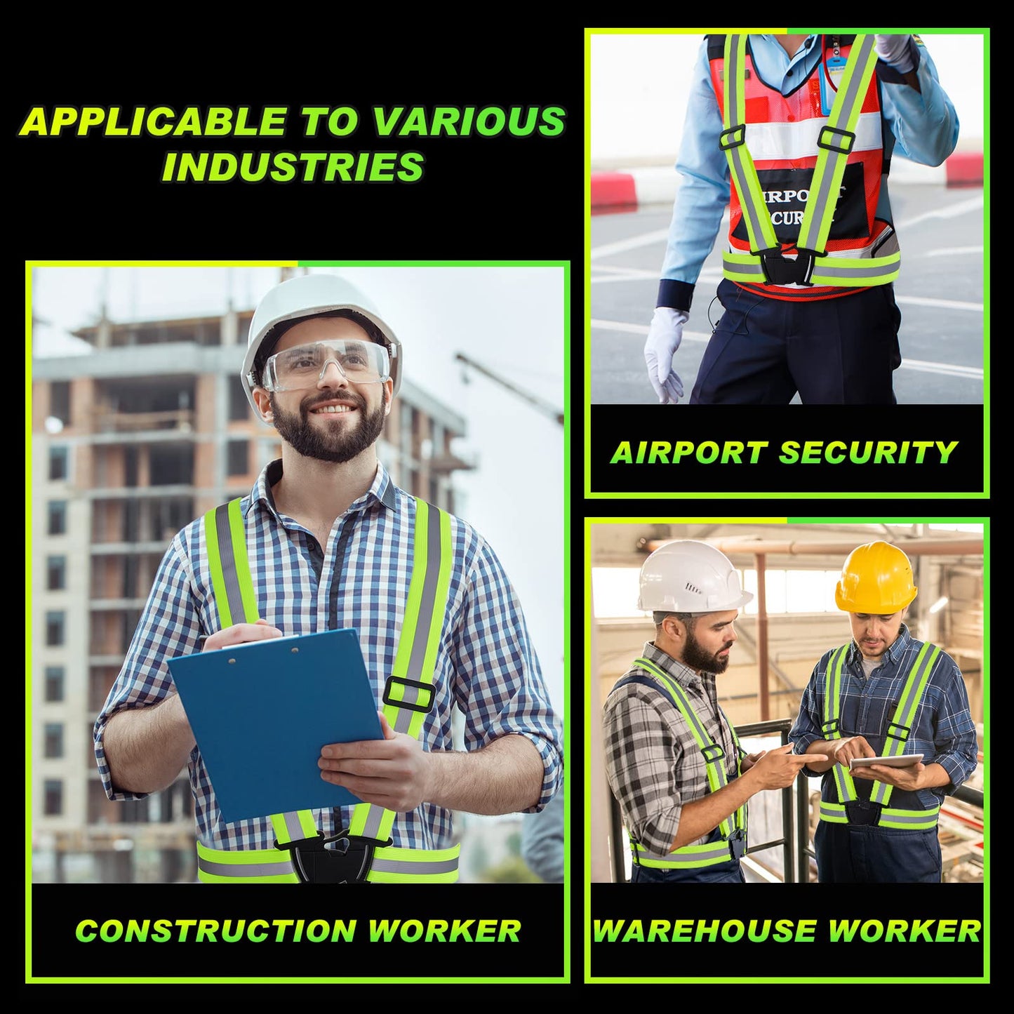 Hercicy 30 Pcs Reflective Vest High Visibility Safety Vests, Adjustable Running Gear Straps Lightweight Reflector for Construction (Yellow)