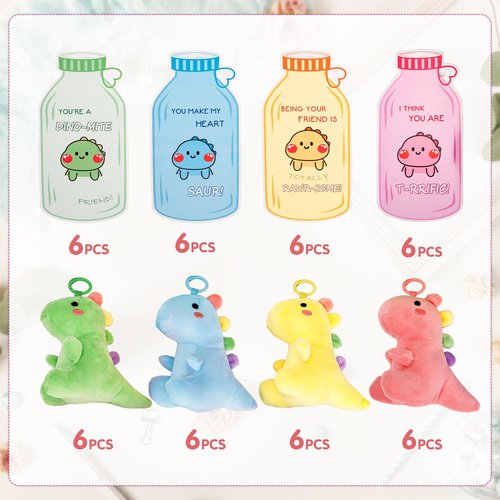 Agekub 24 Packs Valentines Day Gifts for Kids，Plush Toys Keychains with Valentine Gifts Cards for Boys Girls Toddlers Friends Classroom School Exchange Party Favors