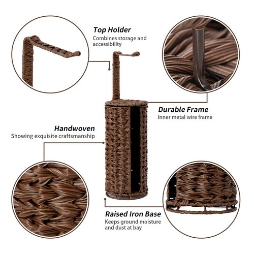 GRANNY SAYS Wicker Freestanding Toilet Paper Holder Stand with Storage, Modern Covered Toilet Paper Stand for 4 Rolls with Shelf for Wet Wipes, Tissue Holder for Bathroom Decor and RV, Brown