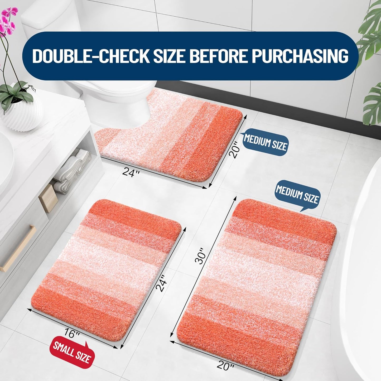 OLANLY Bathroom Runner Rug - Extra Soft Microfiber Mat | Quick-Dry, Washable 70x24 in Coral