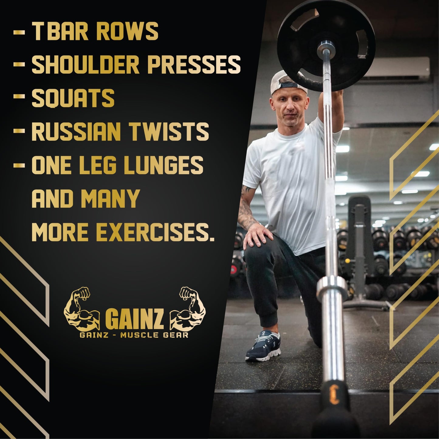 Gainz Landmine Row Barbell Attachment - T Bar/V Bar, 360° Swivel Rotation, Fits Standard 2-Inch Gym Bar