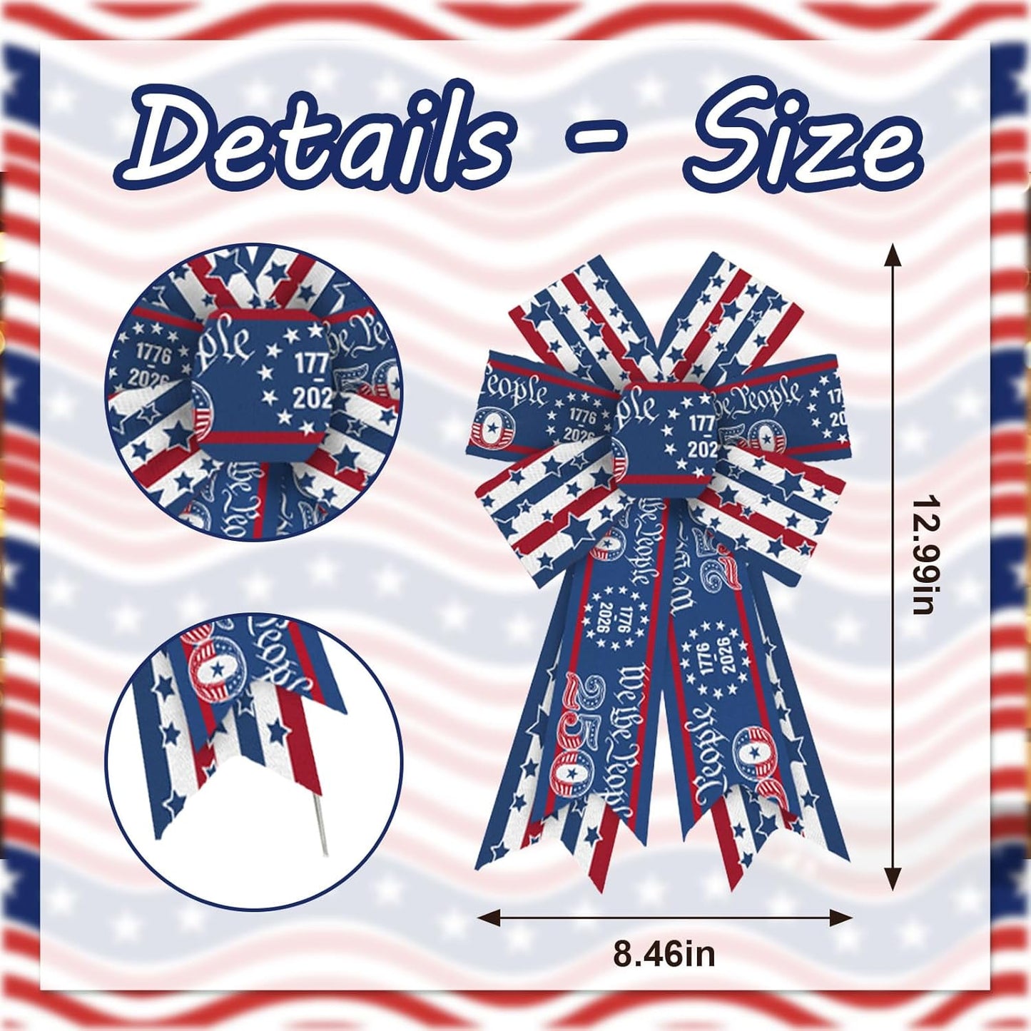 Threetols Patriotic Wreath Bows - 250th Anniversary Red, Blue & White Stripe | Indoor/Outdoor Decor