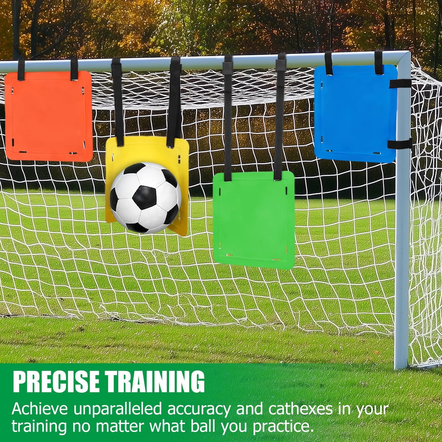 TOBWOLF 4-Piece Soccer Goal Target Set with Adjustable Straps, Square Targets (12" Sides) in Red, Green, Blue, Yellow, TPE Material for Soccer, Lacrosse, Hockey, Baseball Training