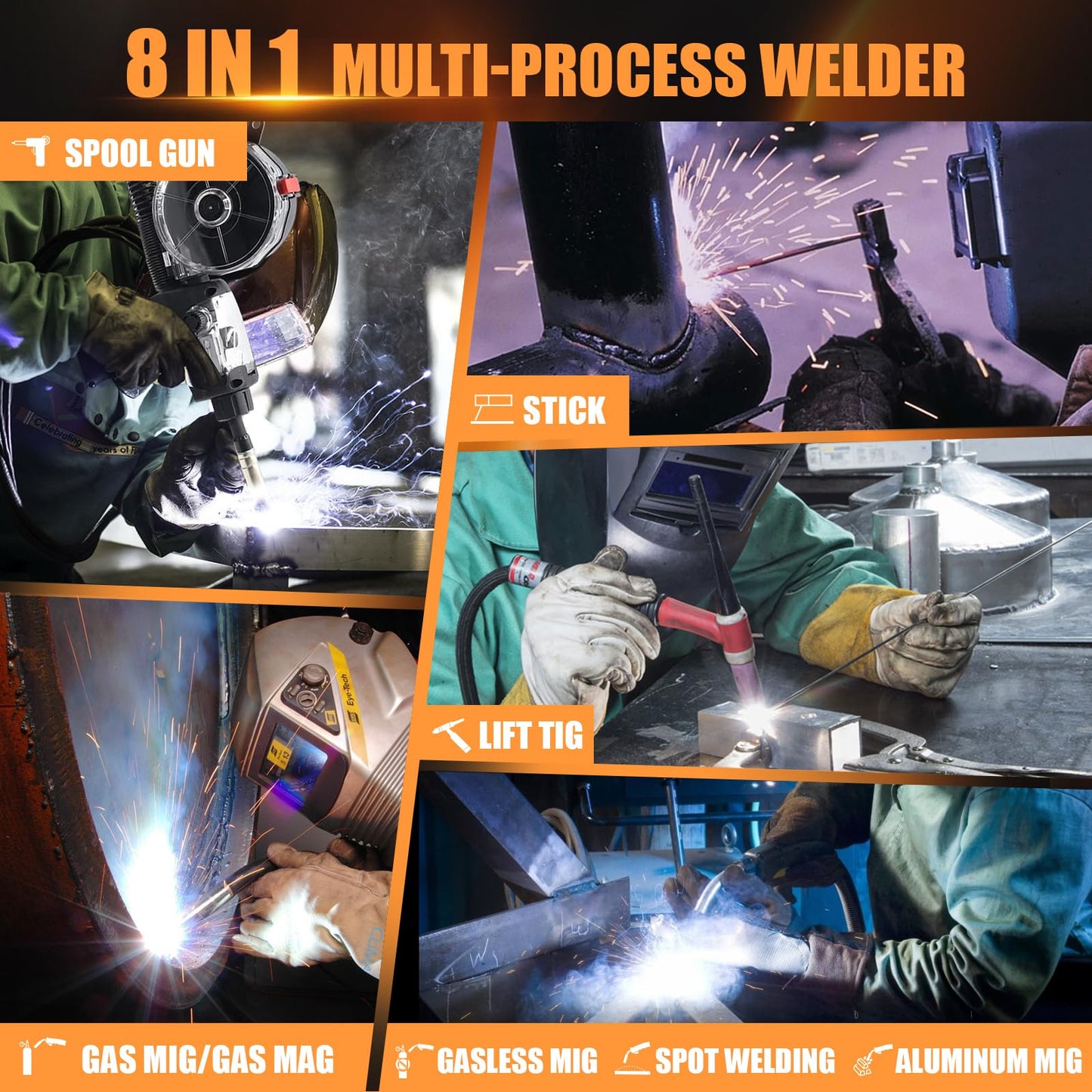 HIZONE MIG-200PRO MIG Welder & HIZONE E71T-GS .030inch-2lb Flux Core Welding Wire, 1-Pack