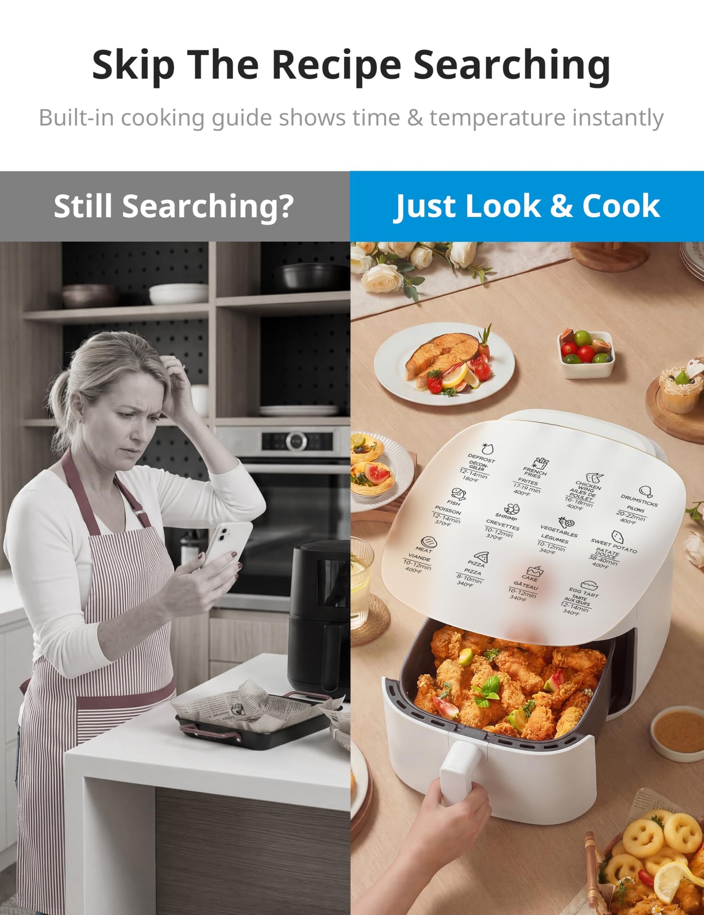 COMFEE' Compact 2.1 Quart Air Fryer with 12 Menu Options, Adjustable Timer & Temperature Control 176-400 degrees F, Dishwasher-Safe Nonstick Fry Basket with Stainless Steel Finish