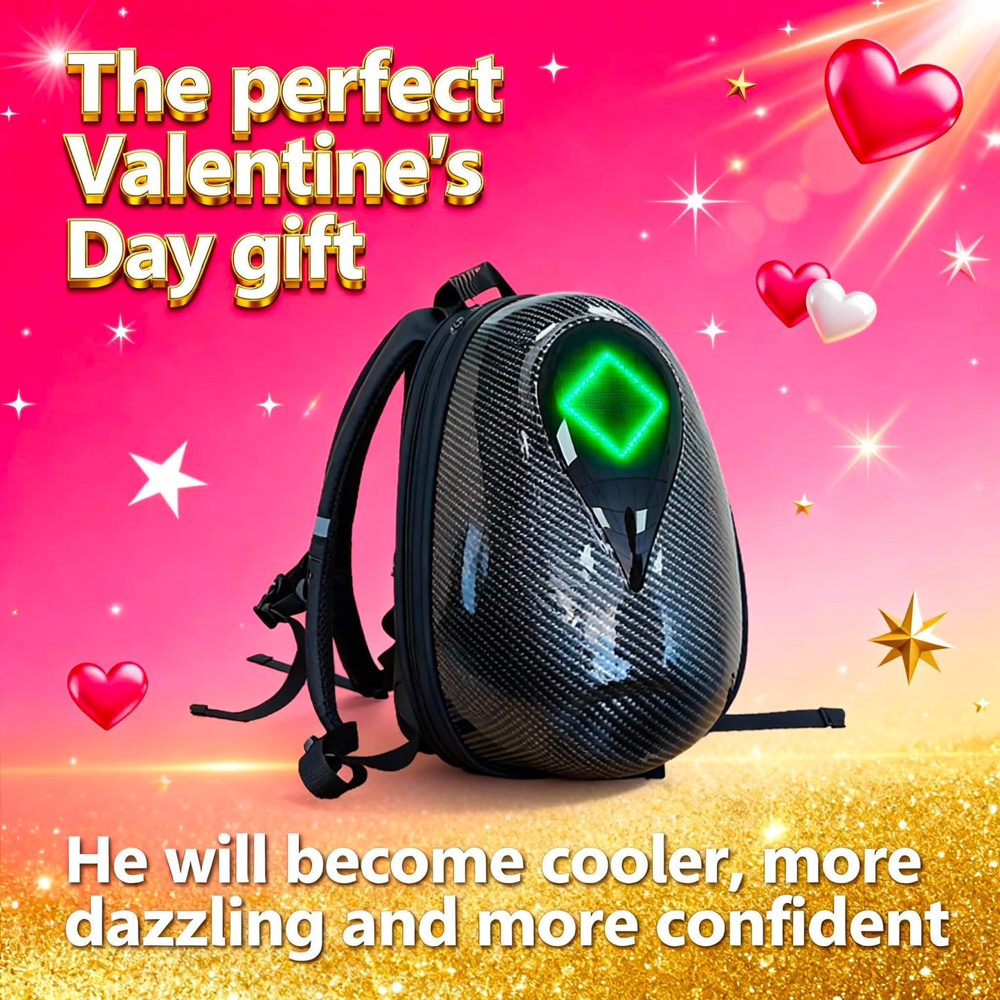 XMYIQI LED Motorcycle Backpack with Helmet Compartment | APP Controlled Display Bag | Waterproof Hard Shell | 30% Expandable | for Riders Construction Workers Commuters |Battery not included