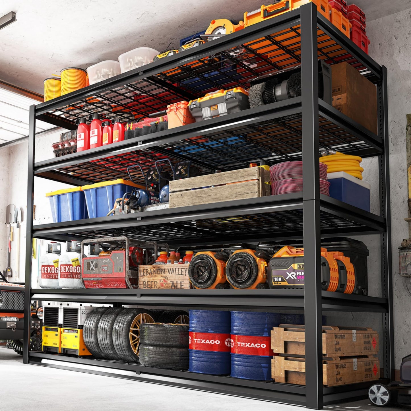 55.2"W Heavy Duty Garage Shelving Units, 3000LBS Commercial Metal Wire Shelves,26" Extra Deep Organizer Precision-Sized for Two Rows of 27-Gallon Storage Bins,Floor-to-Ceiling Steel Rack,Anti-Tip Kit