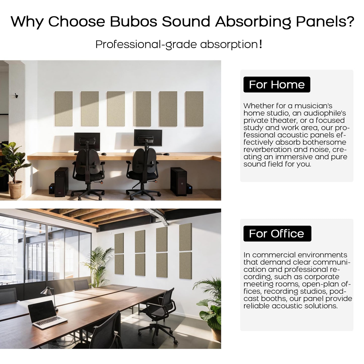 BUBOS 4 PCS Fabric Acoustic Panels, 23.6''x11.8''x1'' Self-Adhesive Soundproofing Panels for Home Studio, Office & Living Room, Sleek Design to Eliminate Echo,Fabric-Clad Jute