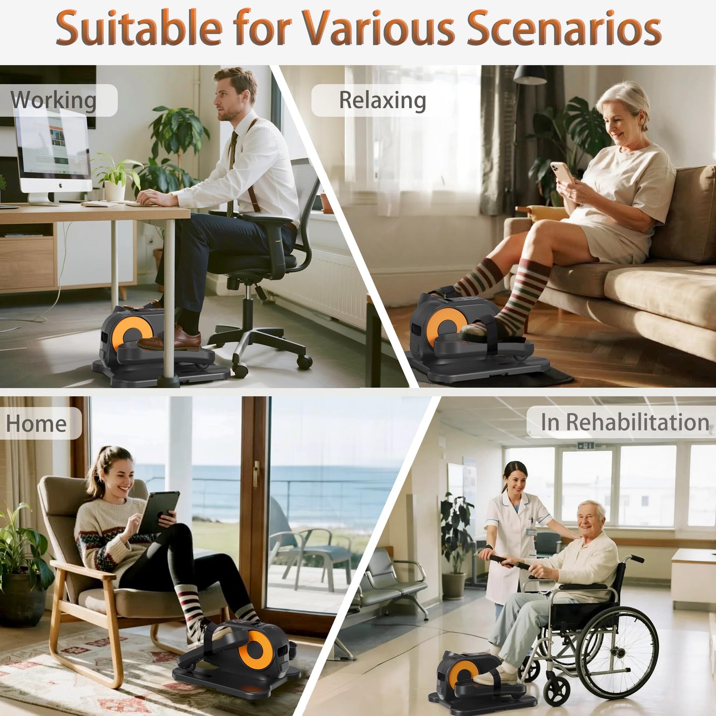 Wesec Under Desk Elliptical Machine, Electric Elliptical Training Machine w/Remote & 12 Speeds Level, Manual & Auto Mode, Elliptical Traier for Seniors Seated Pedal Exerciser for Home Office, Orange