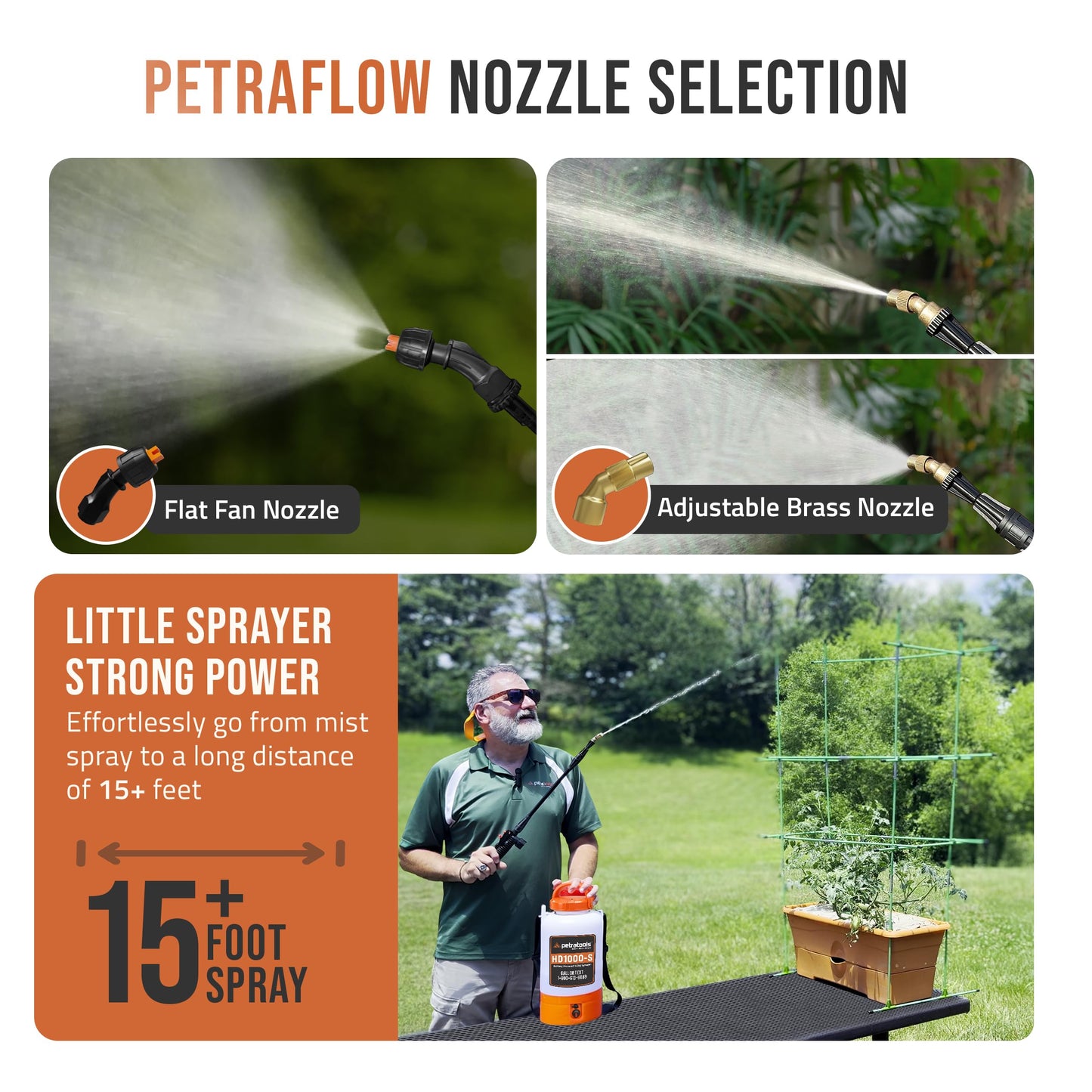 PetraTools Battery Powered Sprayer 1 Gallon - HD1000-S - Heavy Duty Electric Sprayer for Lawn and Garden Weed/Pest Control, Watering - with Battery, Charger & 2 Nozzles (1 Gallon)