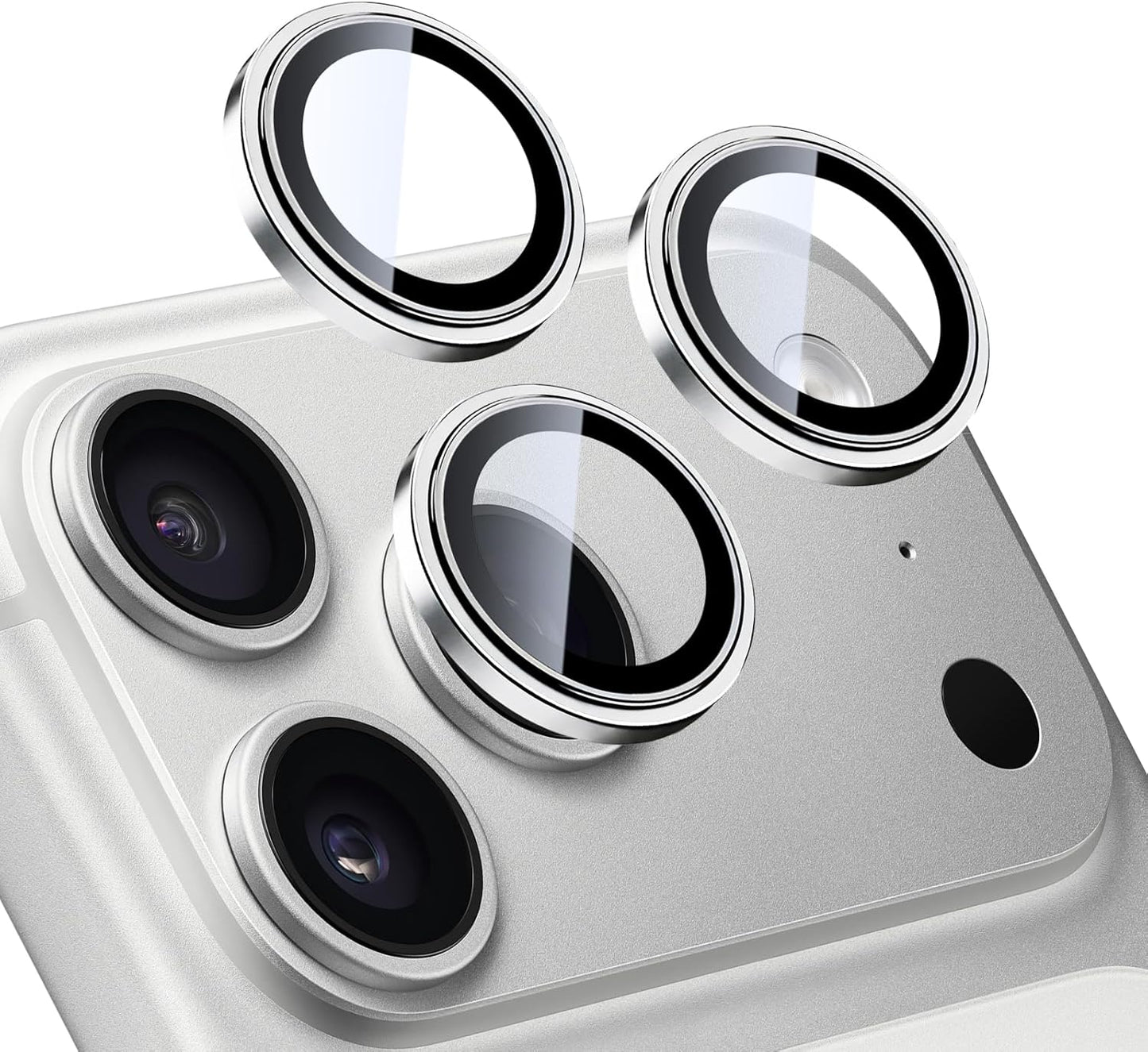 17 17 9H TENOC Camera Lens Protector for iPhone Pro & iPhone Pro Max, Tempered Glass Camera Screen Cover, Silver Metal