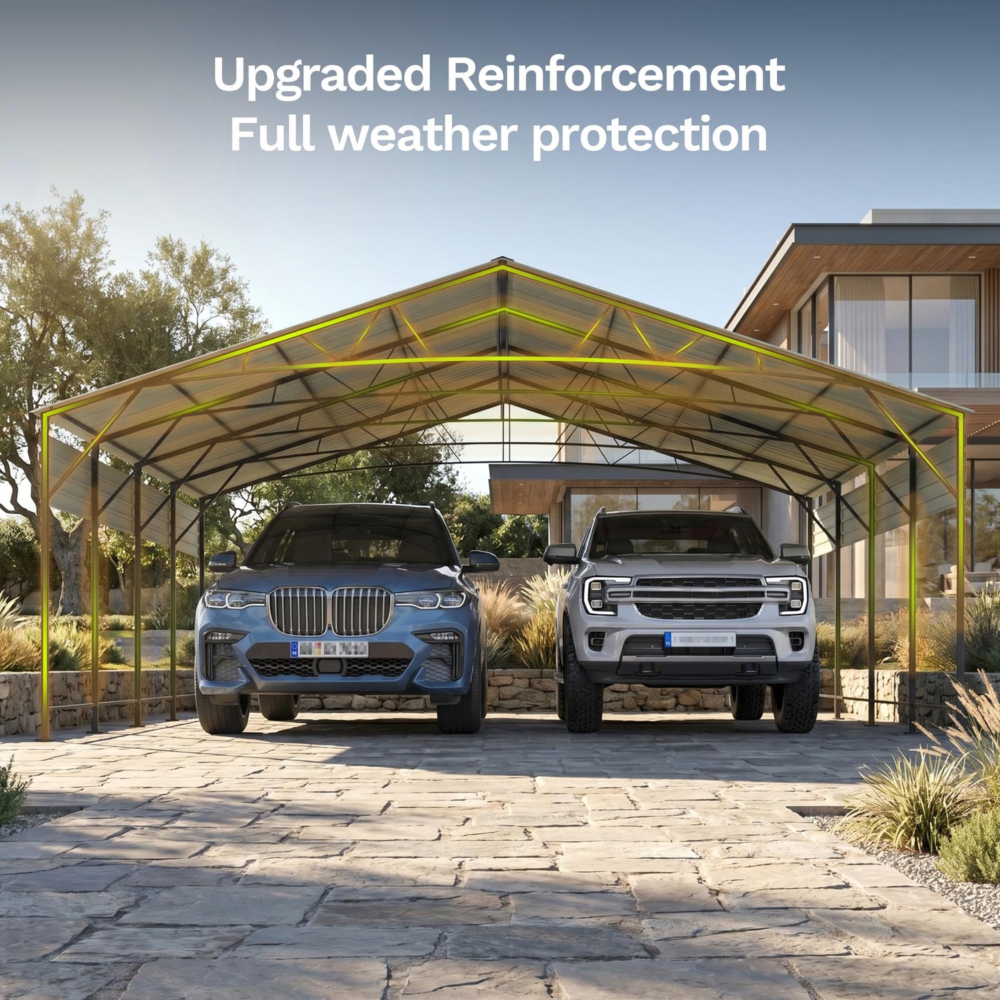 Patiowell 20x20 FT Metal Carport, Heavy Duty Oversized Carport with Reinforced Frame and Galvanized Steel Roof, All-Weather Garage Car Port Shelter for 2 Cars, Trucks, Boats and Tractors, Black