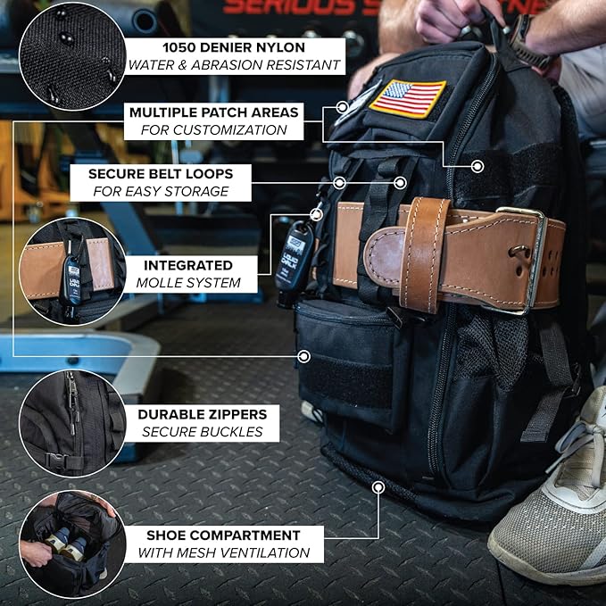 SERIOUS STEEL FITNESS Tactical Backpack and Gym Bag 1000D Nylon Black