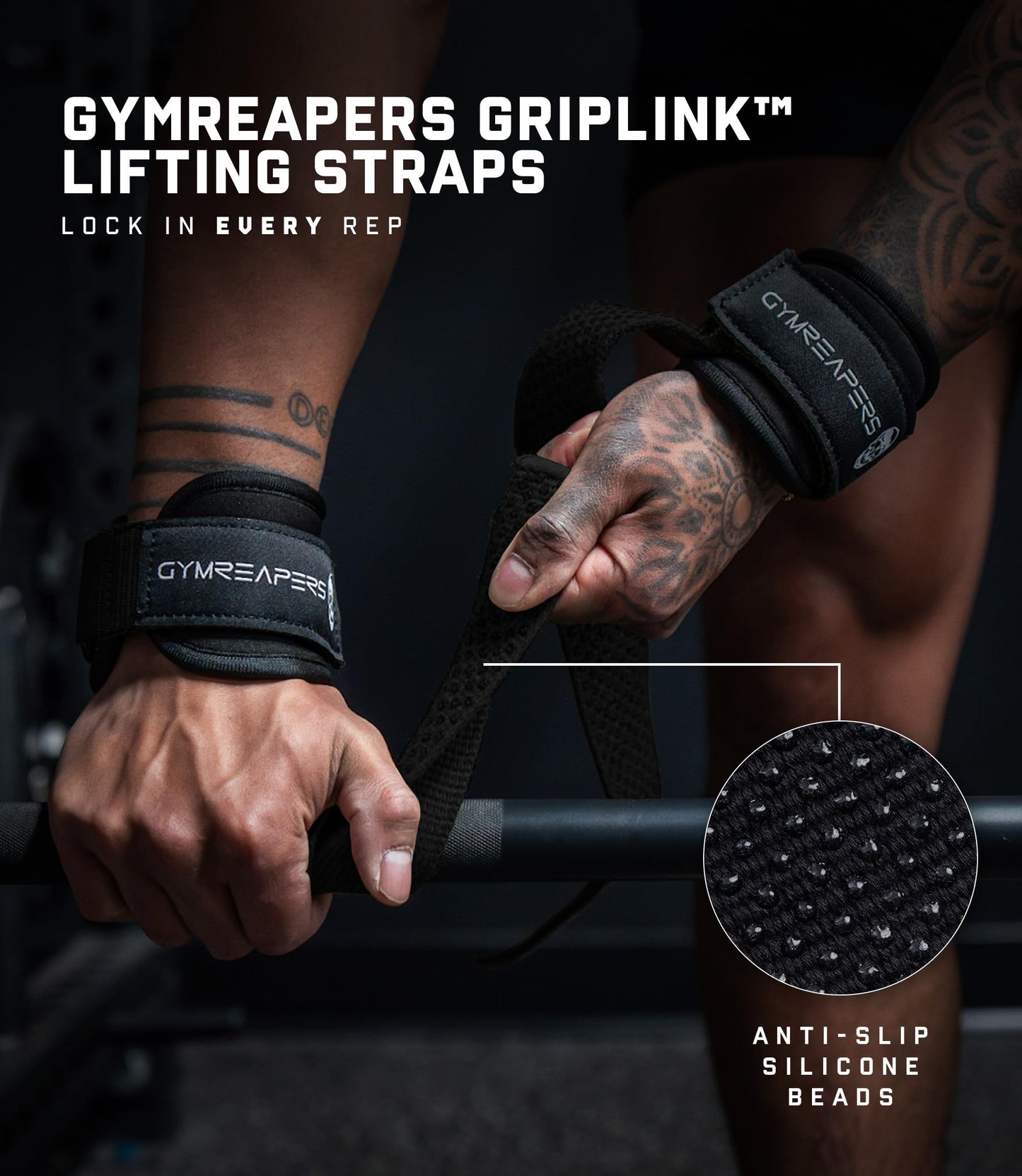 Gymreapers GripLink Lifting Straps, Black/White