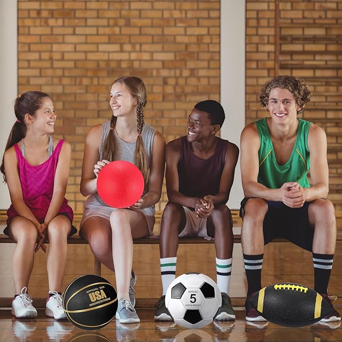 Deekin 12 Pcs Assorted Sport Ball Set Official Size Basketball, Football, Volleyball, Soccer, Baseball, Playground Ball with Bag and Pump Gift for Kid Youth Adult Back to School