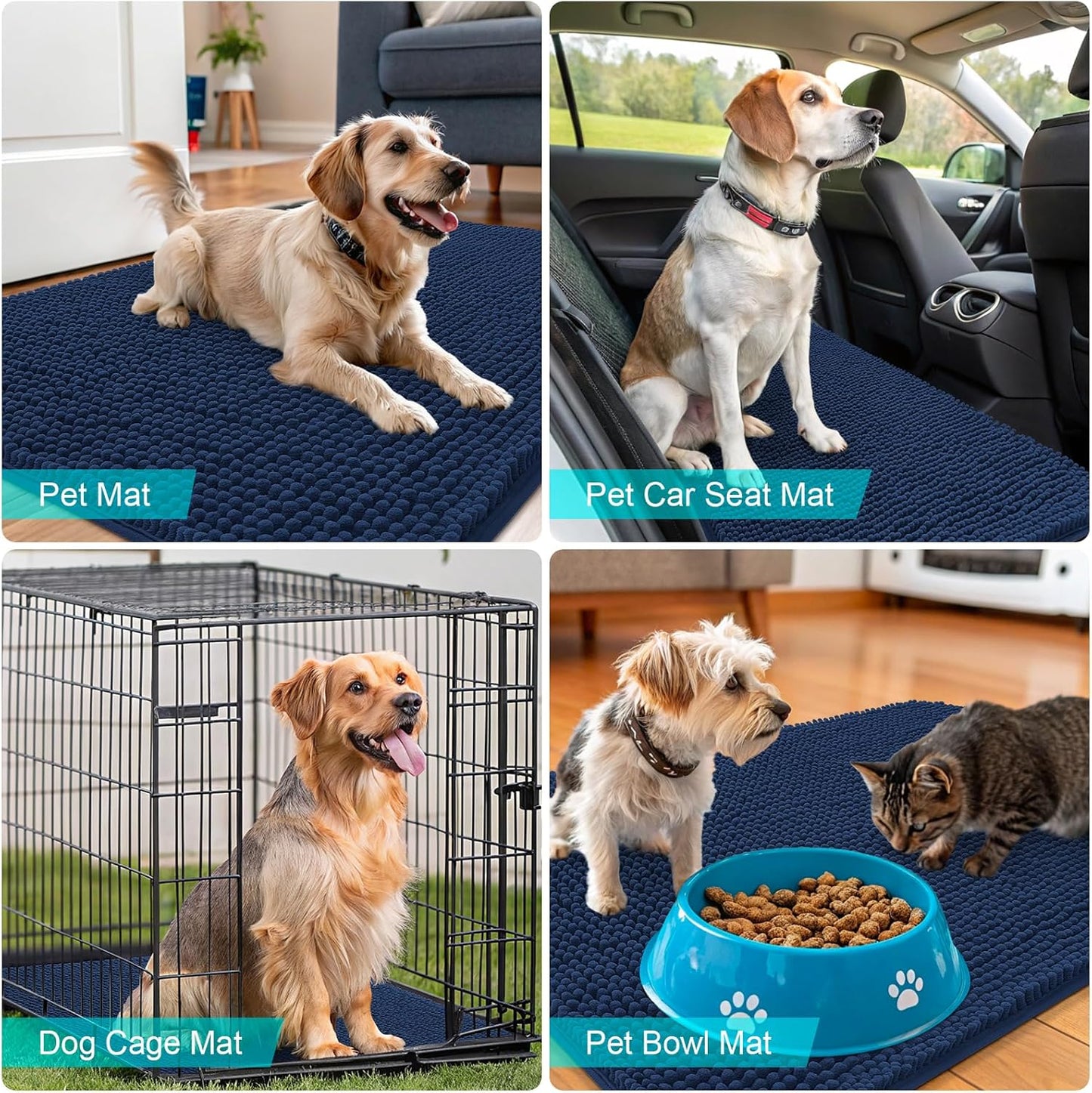 OLANLY Dog Door Mat - Absorbent Non-Slip Chenille Mat for Muddy Paws | 30x20 Dark Blue Quick Dry Doormat