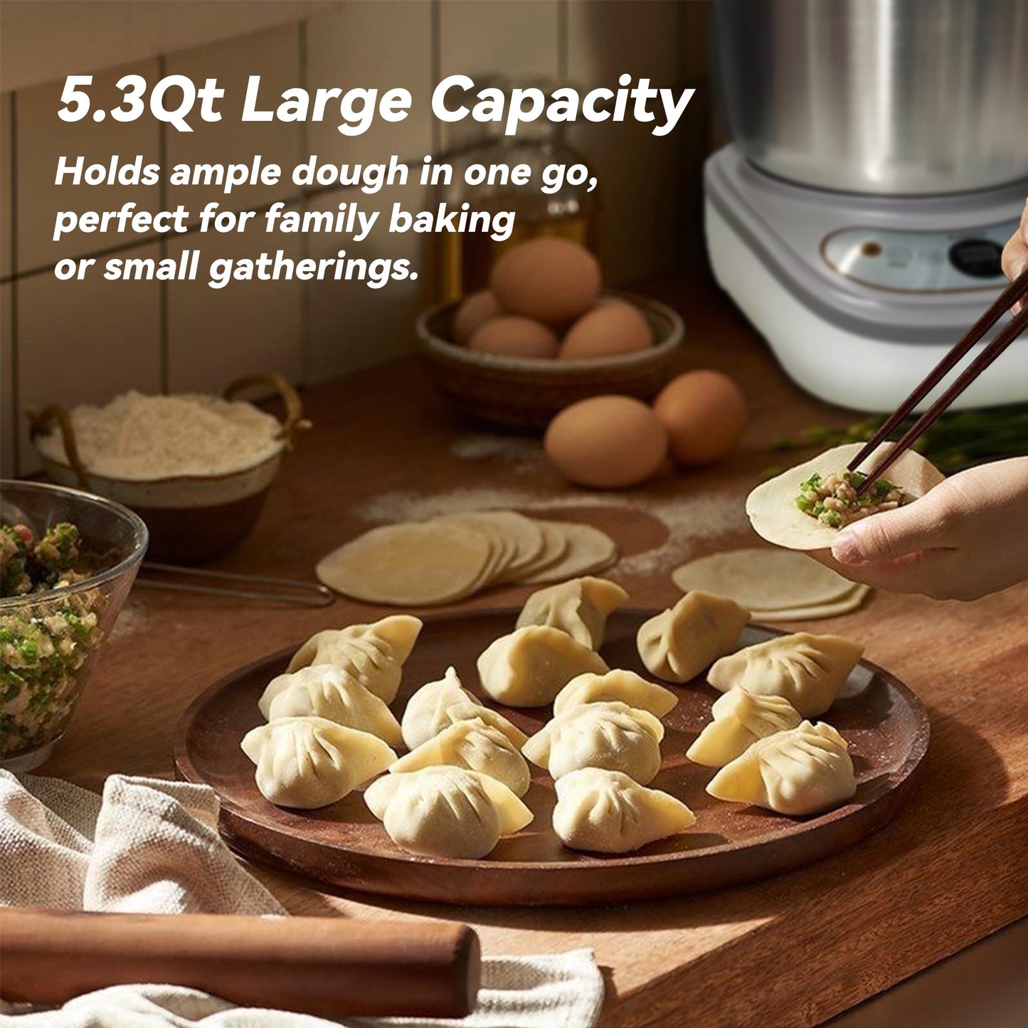 Dough Mixer with Fermentation Function, 5.3Qt Large Capacity Dough Maker for Bread, Pizza & Sourdough, Electric Dough Kneading Machine with Stainless Steel Bowl and Touch Control Panel