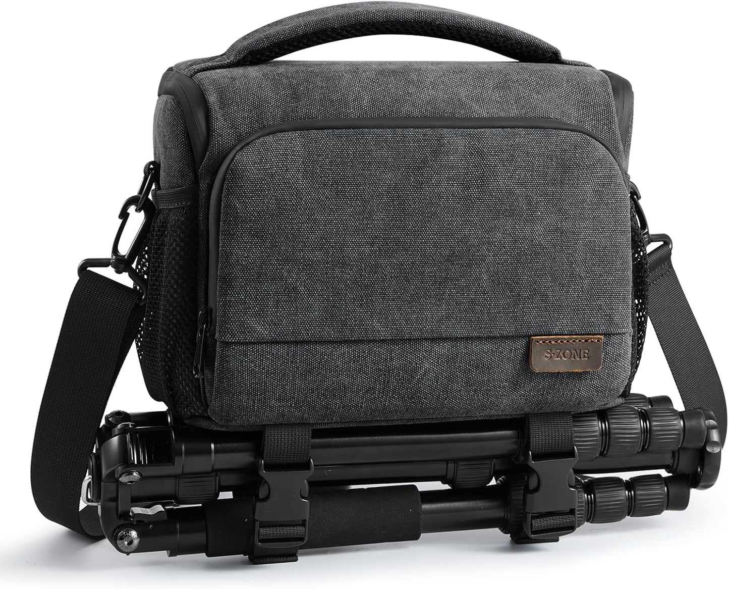 S-ZONE Camera Bags for Photographers Small Crossbody Shoulder Bag DSLR SLR Mirrorless Camera Case with Tripod Holder