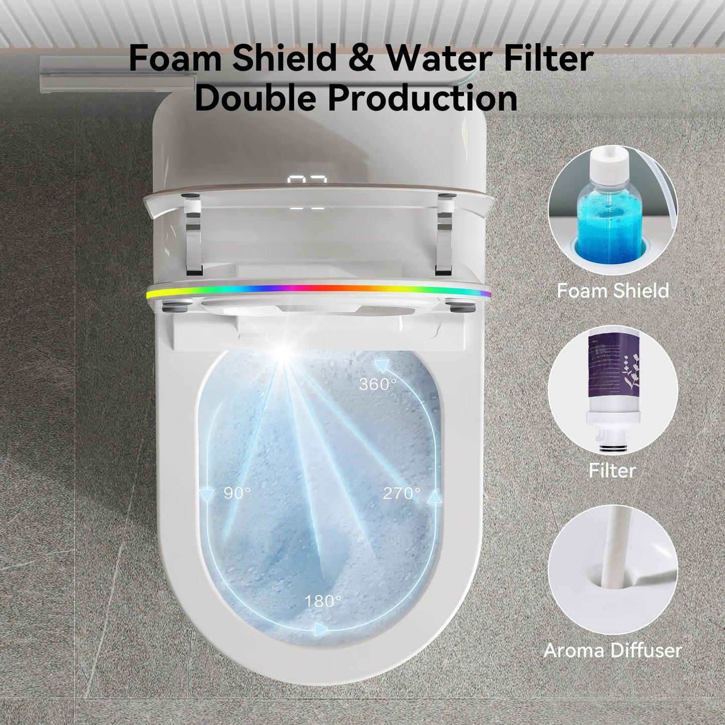 Erdoru Smart Toilet with Bidet Built-in,One Piece Toilet with Foam Shield,Auto Open/Close Lid,Heated Seat,Warm Water Sprayer & Dryer,Adjustable Night Light,Auto Flush