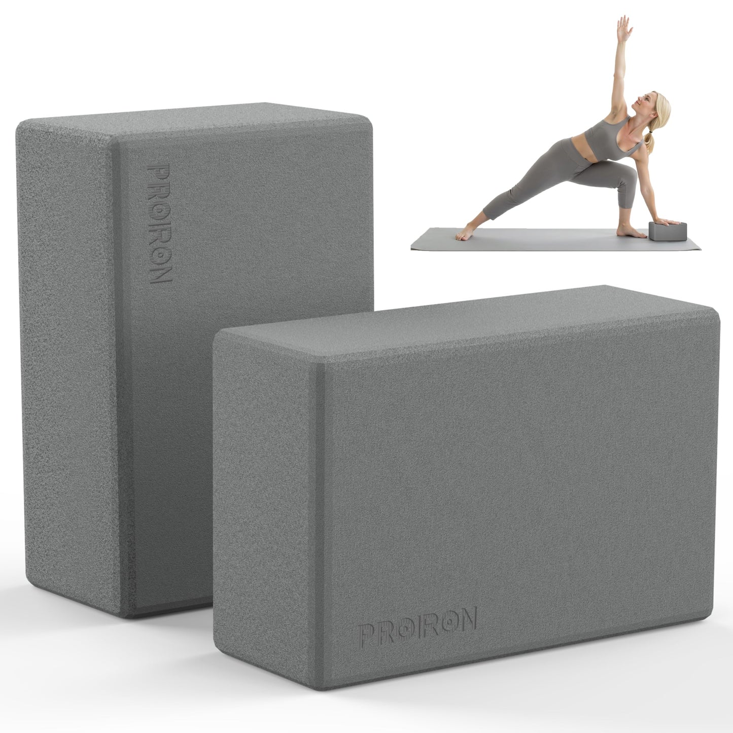PROIRON Yoga Blocks, 2 Pack Supportive High Density Premium Eva Foam, Soft Non-Slip Surface with Curved Edges Stretch Blocks for Yoga, Pilates, Stretching