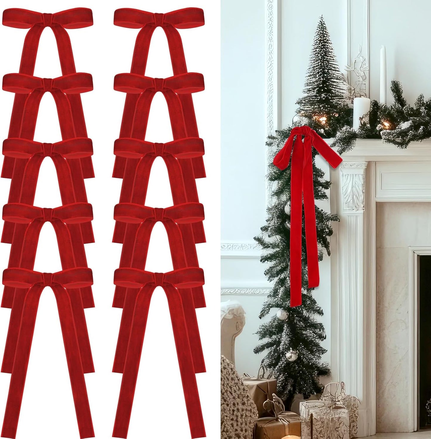 Skiennix 24 Pcs Velvet Bows - Vintage Ribbon Bows for Christmas Tree & Crafts | Red, 9 x 13 Inch
