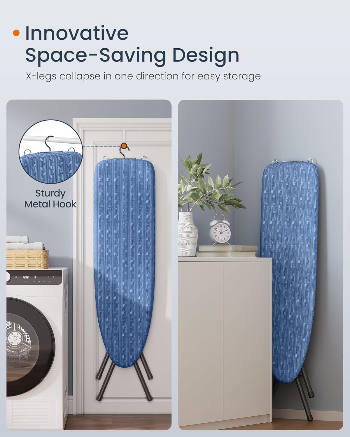 SONGMICS Ironing Board - Foldable & Height Adjustable Up to 35 Inches | Midnight Blue with 4-Layer Cover & Pad